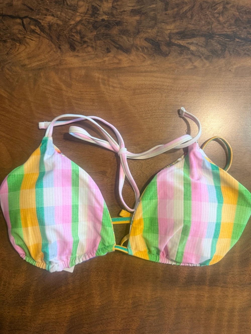 Kids Multicolor Striped Triangle Swim Top